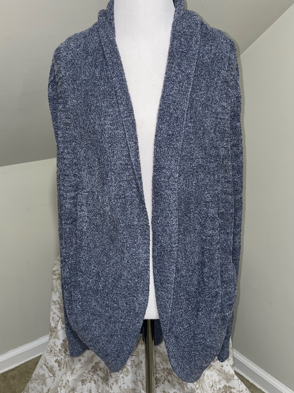 Barefoot Dreams Heathered Navy Open-Front Shawl Cardigan